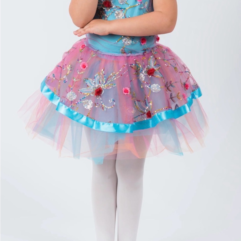 Girls Pink & Blue Floral Tulle Tutu Costume